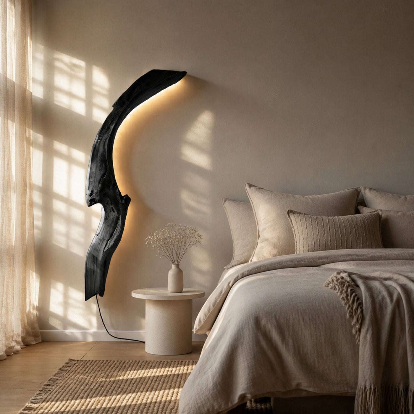 One slow curve above the bed