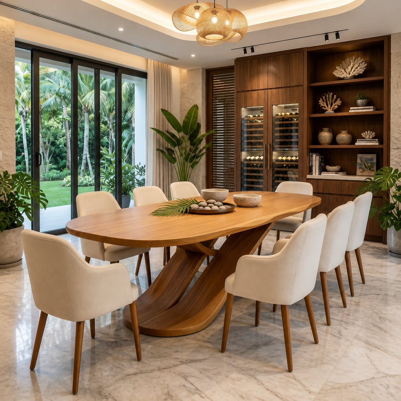 Oval Entertaining Table For Tropical Dining Room