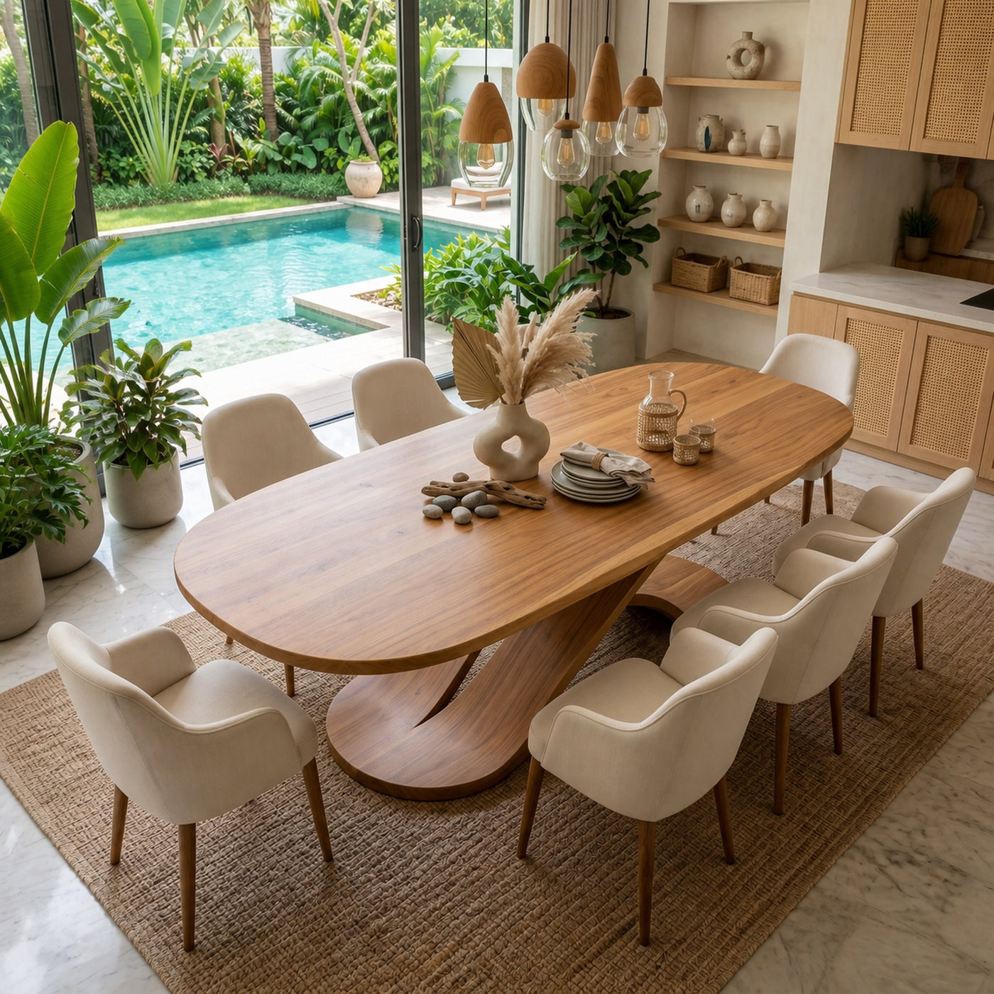Oval Entertaining Table For Tropical Dining Room - product view 2