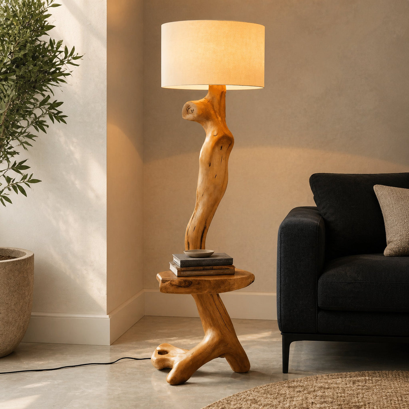 Rustic Sculptural Floor Lamp With Side Table For Bedroom - product view 2