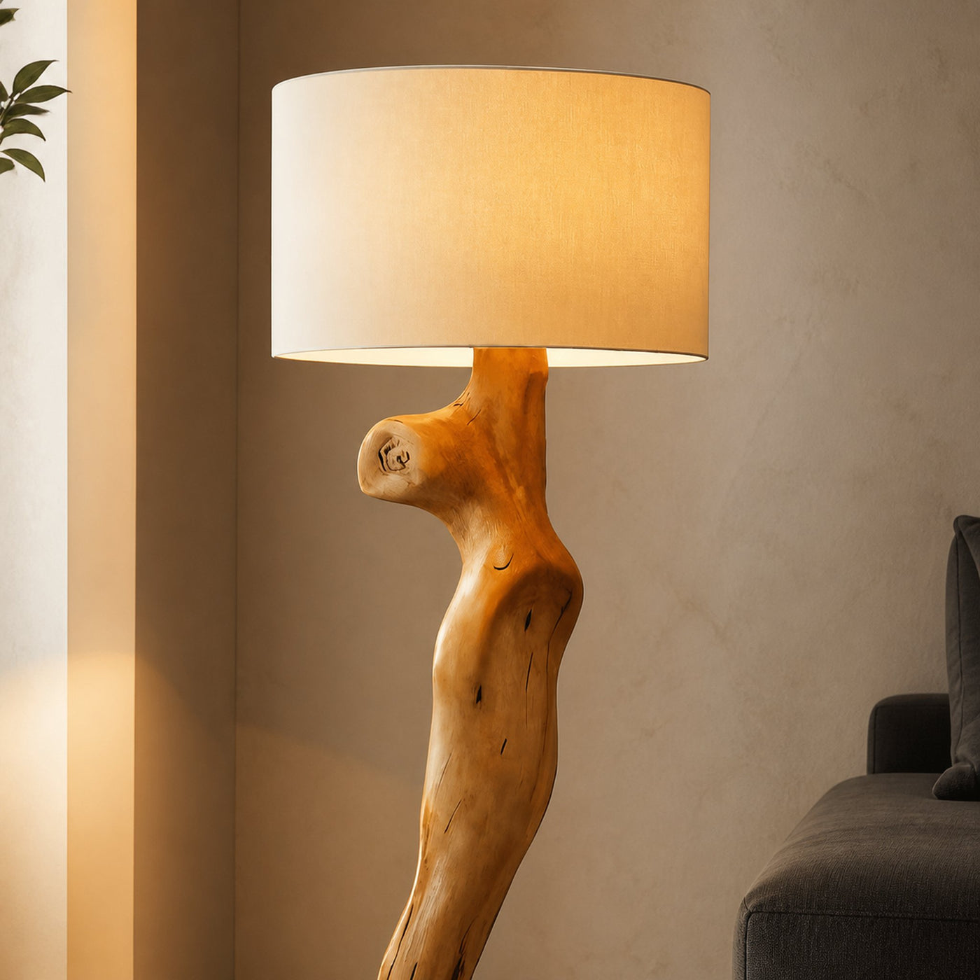 Rustic Sculptural Floor Lamp With Side Table For Bedroom - product view 3
