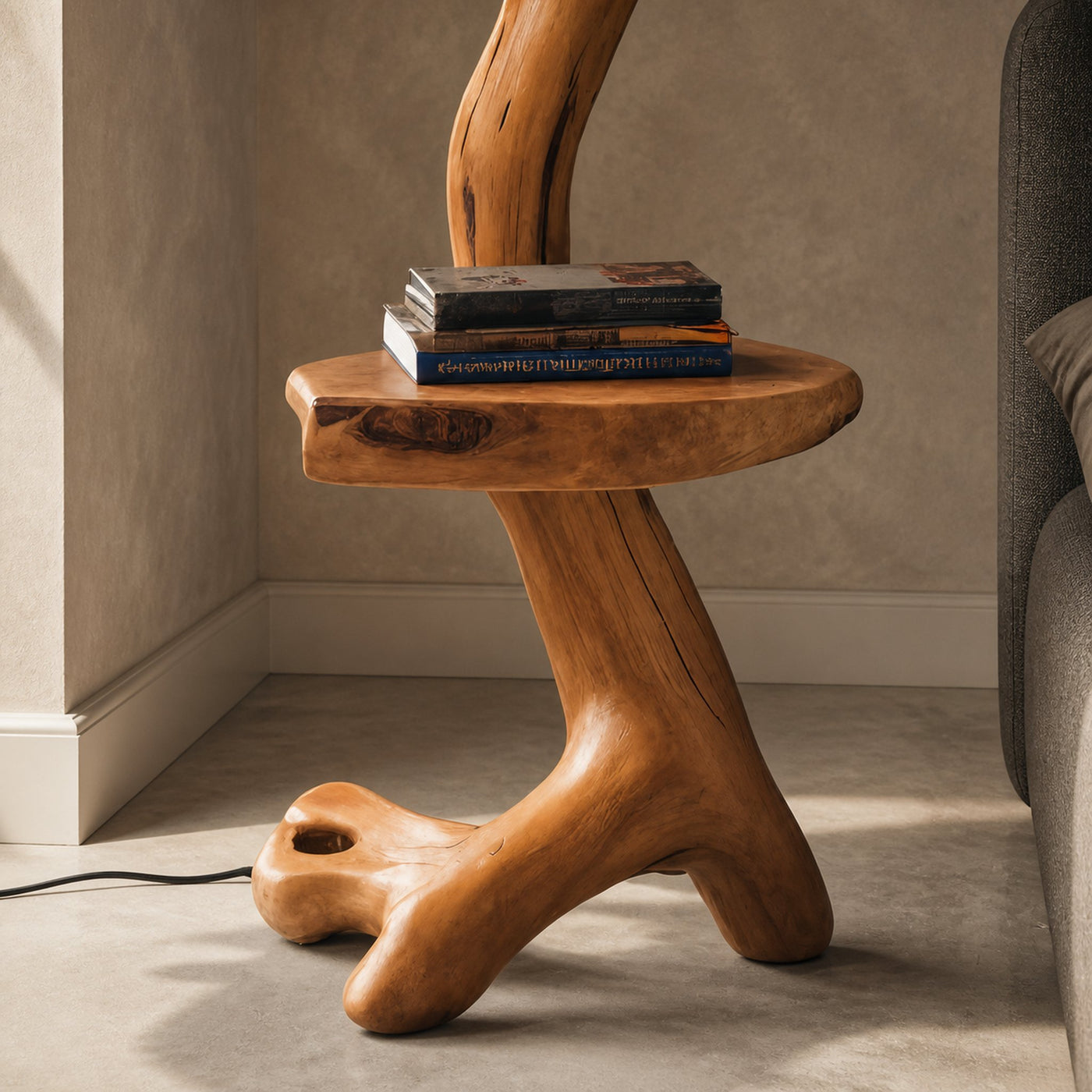 Rustic Sculptural Floor Lamp With Side Table For Bedroom - product view 4