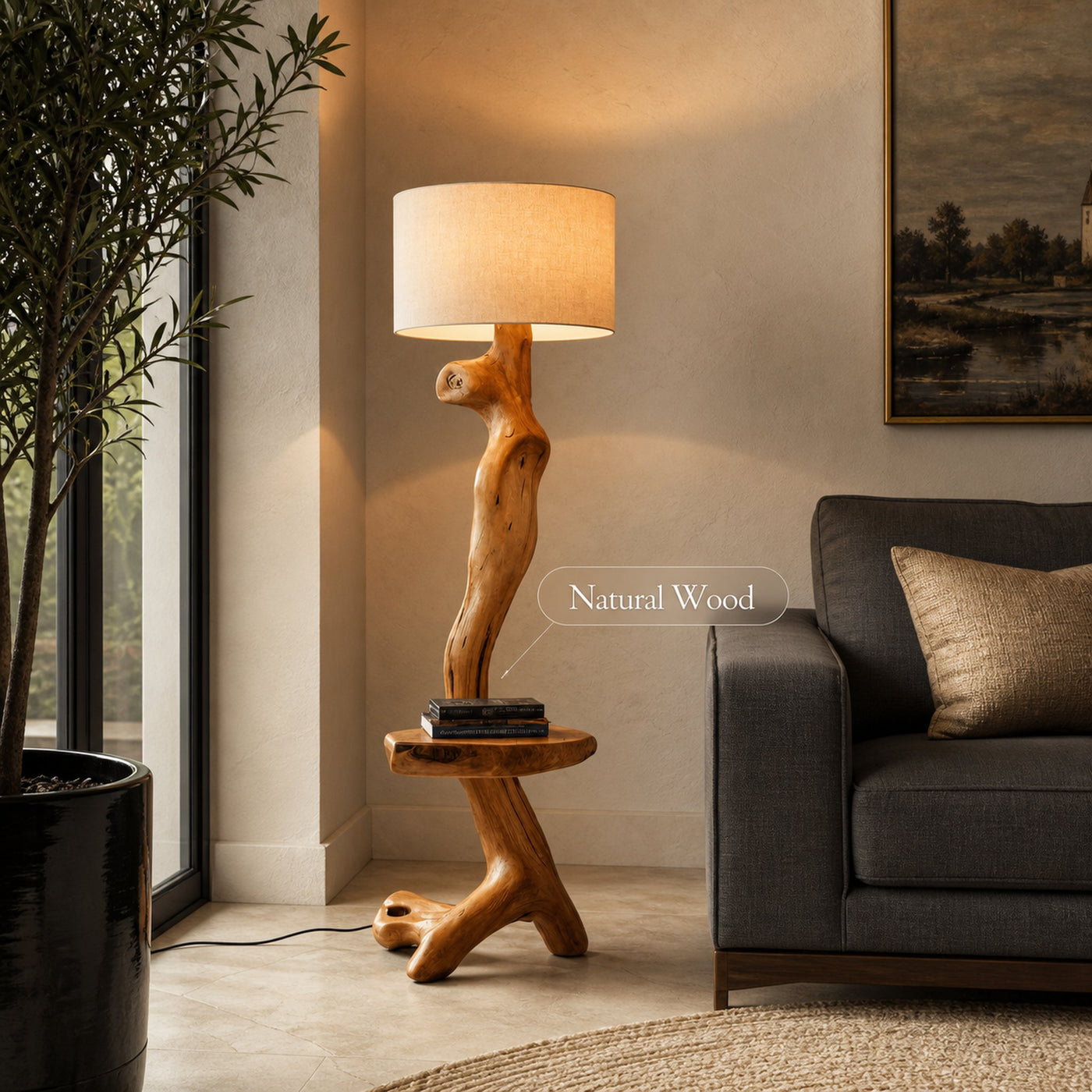 Rustic Sculptural Floor Lamp With Side Table For Bedroom - product view 6