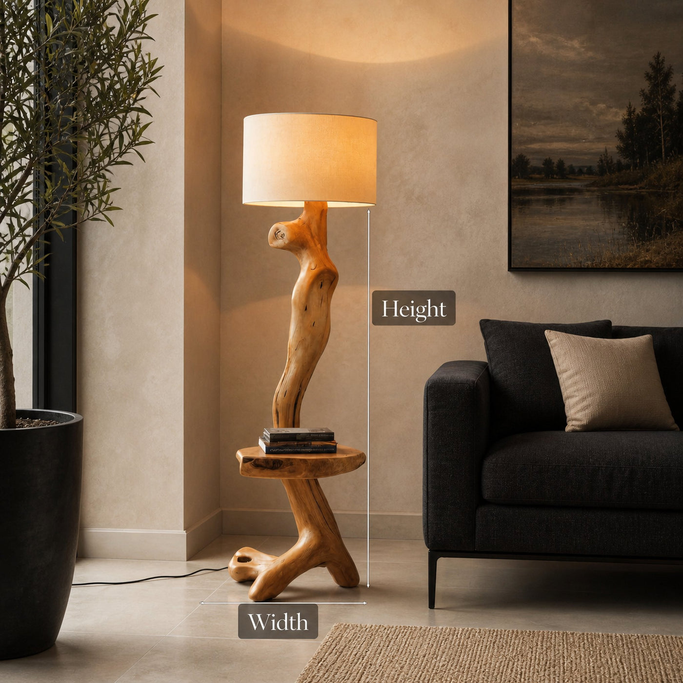 Rustic Sculptural Floor Lamp With Side Table For Bedroom - product view 7