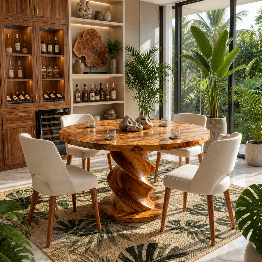 Sculptural Round Bistro Table For Tropical Dining Room