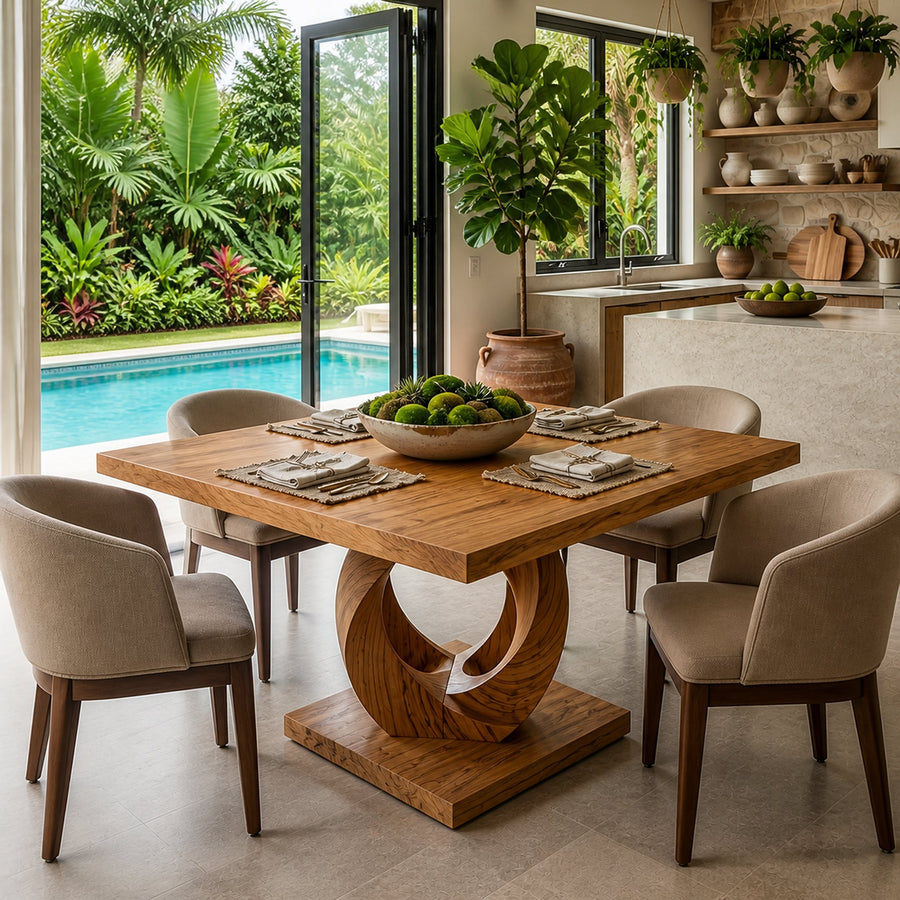 Tropical Square Dining Set For Poolside Kitchen